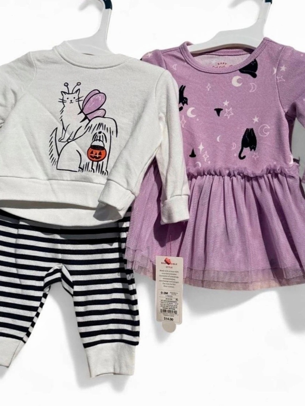 NWT Cat & Jack Baby Halloween Cat Dog Sweatshirt and Striped Pants Set and Tutu